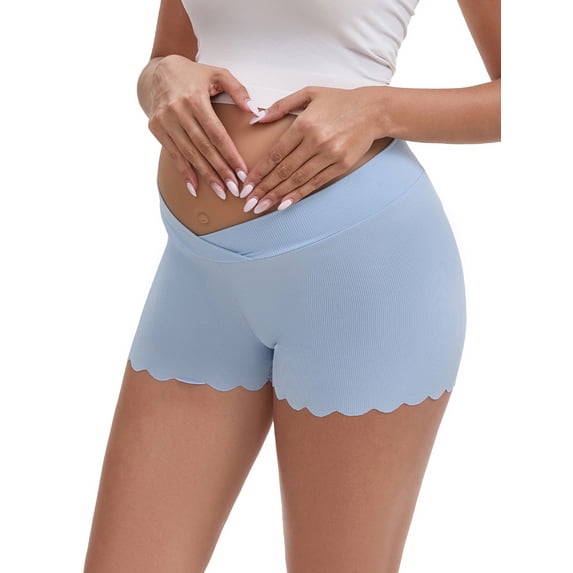 INSPIRE CHIC Women's Ice Silk Anti-Chafing Maternity Knickers High Rise Tummy Support Lightweight No Trace Panties M Blue