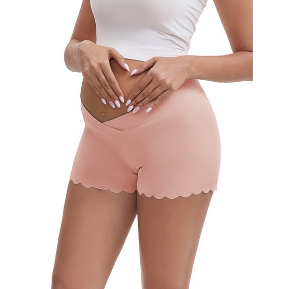 INSPIRE CHIC Women's Ice Silk Anti-Chafing Maternity Knickers High Rise Tummy Support Lightweight No Trace Panties M Pink