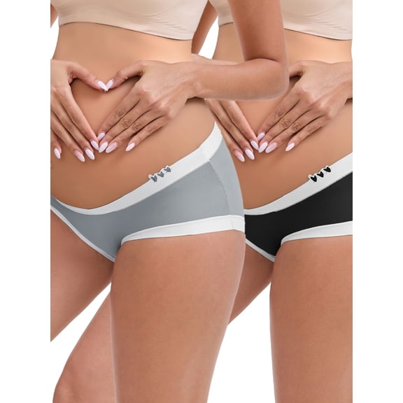INSPIRE CHIC Women's Ice Silk Ribbed V-Shaped Low Rise Maternity Briefs Color Patchwork Pregnancy Panties 2 Packs 3XL 1 Gray 1 Black