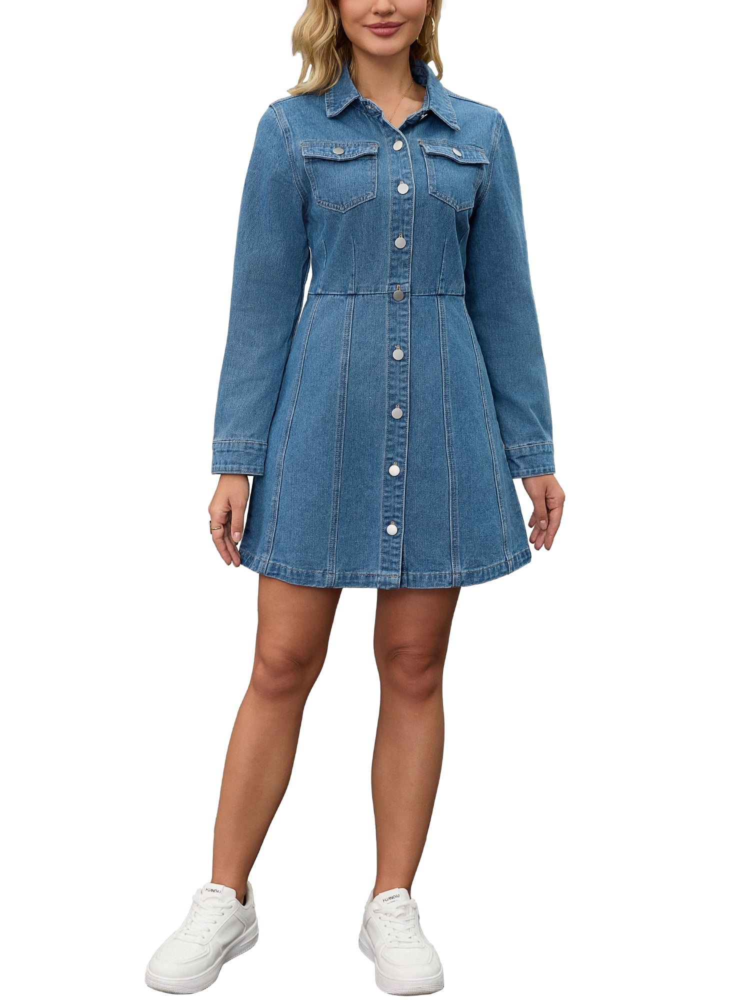 INSPIRE CHIC Women's Jean Dresses Button Up Collar Long Sleeve Pockets — free download