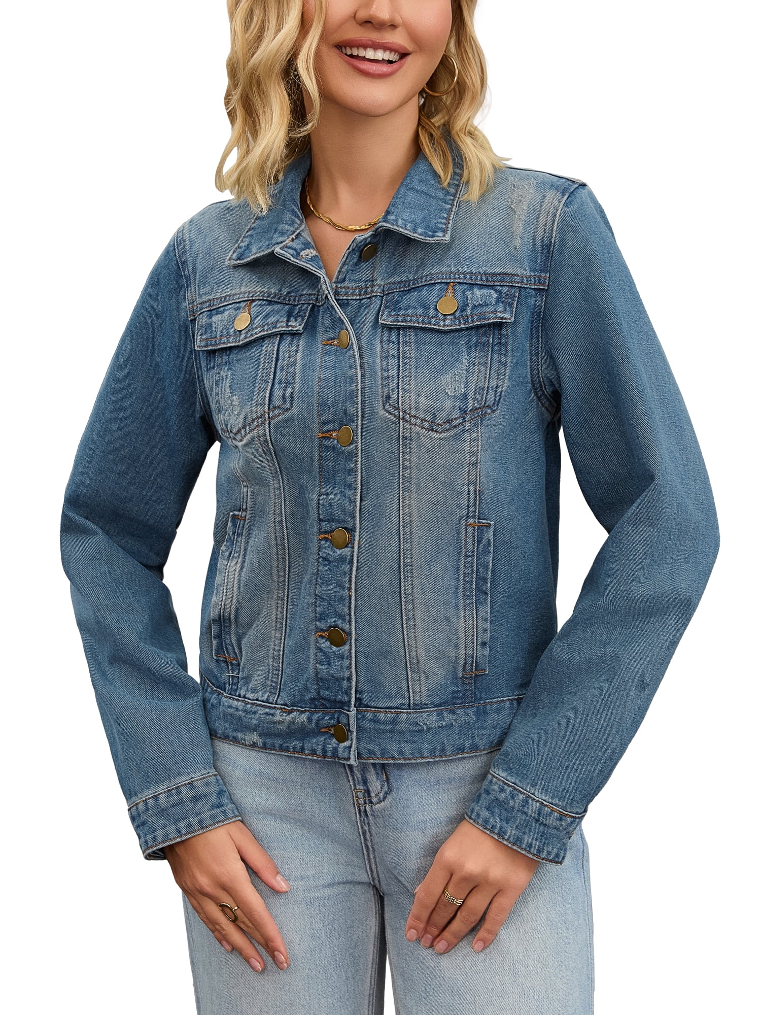 INSPIRE CHIC Women's Jean Jackets Long Sleeves Tie Waist
