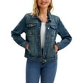 thumbnail image 1 of INSPIRE CHIC Women's Jean Jacket Turn Down Collar Long Sleeve Washed Button Up Casual Denim Jackets L Blue, 1 of 6