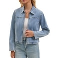 thumbnail image 1 of INSPIRE CHIC Women's Cropped Zip Up Denim Jacket Long Sleeve Motorcycle Bomber Style Coat M Light Blue, 1 of 6