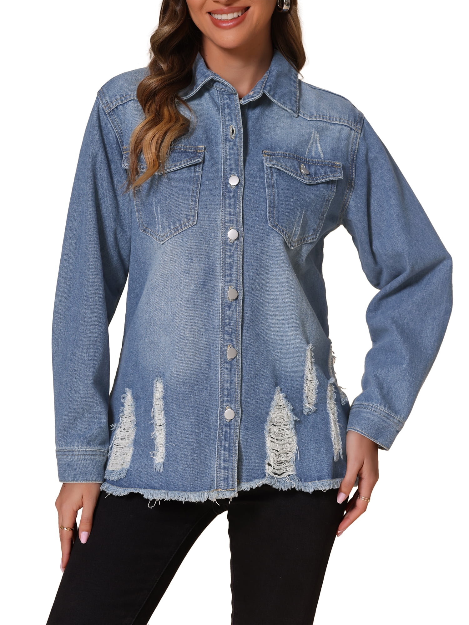 Allegra K Women's Denim Shirt Dress With Belt - Long Sleeve Button Front Casual Dress