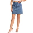 thumbnail image 1 of INSPIRE CHIC Women's Jean Skirt Casual High Waisted Front Pockets Classic Trendy Mini Denim Skirt M Light Gray Blue, 1 of 6