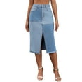 thumbnail image 1 of INSPIRE CHIC Women's Jean Skirt Color Block Patchwork Raw Hem Split Midi Denim Skirts S Light Blue, 1 of 6