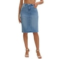 thumbnail image 1 of INSPIRE CHIC Women's Jean Skirt High Waist Back Slit Stretch Below Knee Length Denim Skirts L Light Blue, 1 of 6