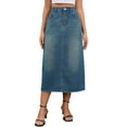 thumbnail image 1 of INSPIRE CHIC Women's Jean Skirt Stretch High Waisted Split Back Pockets Casual Pencil Midi Denim Skirts M Retro Blue, 1 of 6