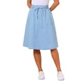 thumbnail image 1 of INSPIRE CHIC Edition Women's Jean Skirts Elastic Waist Casual A-Line Midi Denim Skirt with Pockets M Light Blue, 1 of 6