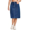 thumbnail image 1 of INSPIRE CHIC Women's Jean Skirts High Waist A Line Elastic Back Waist Casual Knee Length Denim Skirt L Dark Blue, 1 of 6