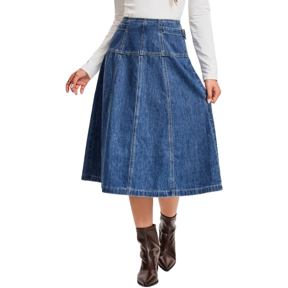 INSPIRE CHIC Women's Jean Skirts High Waist Casual A-Line Midi Denim Skirt 2XL Blue