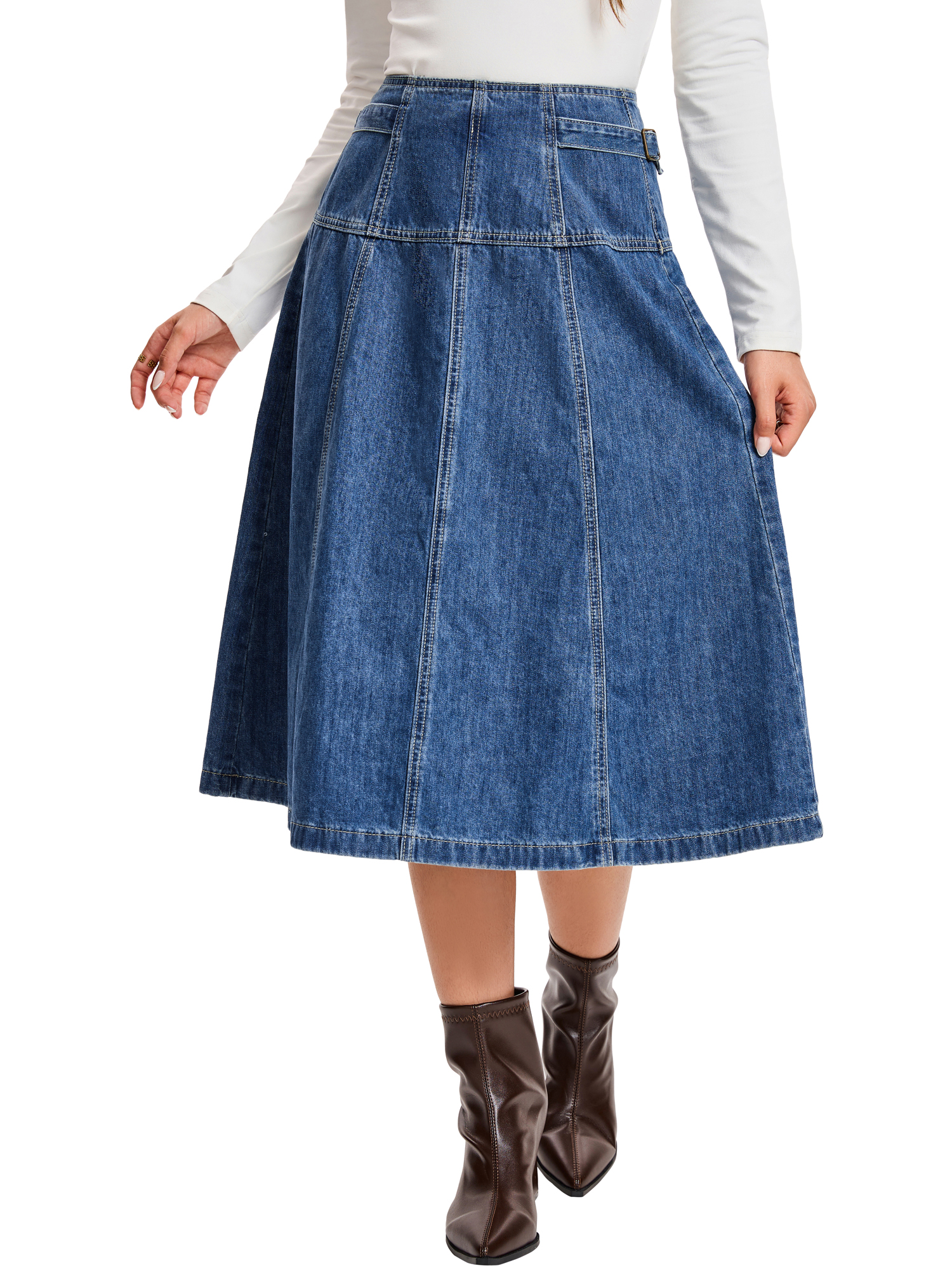 INSPIRE CHIC Women's Jean Skirts High Waist Casual A-Line Midi Denim Skirt 2XL Blue
