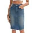 thumbnail image 1 of INSPIRE CHIC Women's Jean Skirts Raw Hem High Waisted Pockets Stretch Mid Length Denim Skirts M Retro Blue, 1 of 6