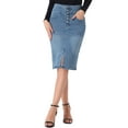 thumbnail image 1 of INSPIRE CHIC Mother's Day Women's Jean Skirts High Waist Front Slit Stretch A-Line Denim Midi Skirt XS Light Blue, 1 of 6