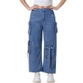 thumbnail image 1 of INSPIRE CHIC Women's Jeans Baggy Wide Leg Mid Rise Cargo Pockets Casual Denim Pants M Blue, 1 of 6