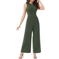 thumbnail image 1 of INSPIRE CHIC Women's Jumpsuit Dressy Casual Sleeveless Round Neck Wide Leg Rompers XS Green, 1 of 6
