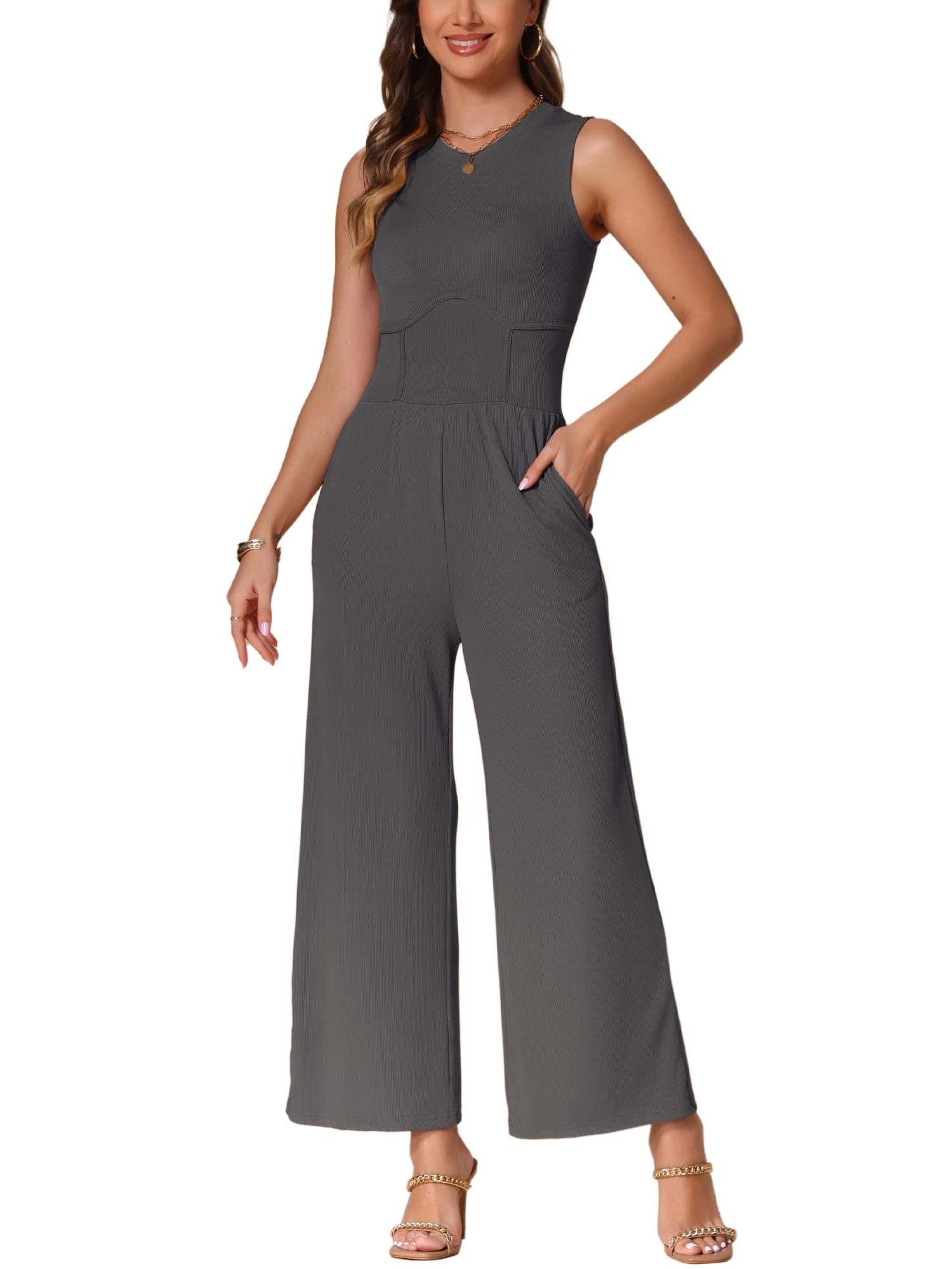 INSPIRE CHIC Women's Jumpsuit Dressy Casual Sleeveless Round Neck