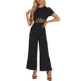 thumbnail image 1 of INSPIRE CHIC Women's Jumpsuit Short Sleeve Crewneck Mesh Sheer Casual Wide Leg Jumpsuits S Black, 1 of 6