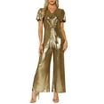 thumbnail image 1 of INSPIRE CHIC Women's Jumpsuit V Neck Puff Short Sleeve Self Tie Front Casual Jumpsuits XS Metallic, 1 of 6