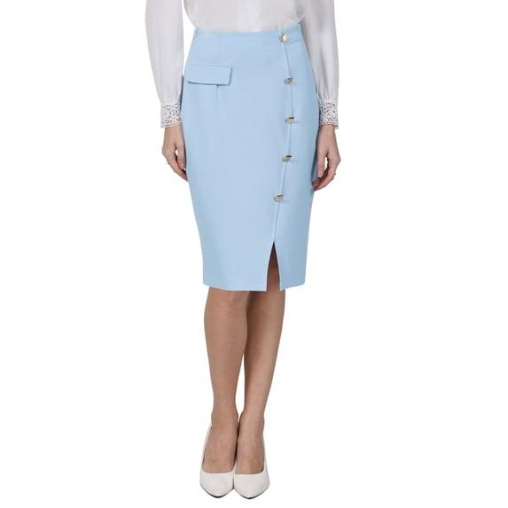 INSPIRE CHIC Women's Knee Length Skirt Button Decor Slit Work Formal Pencil Skirts XL Light Blue