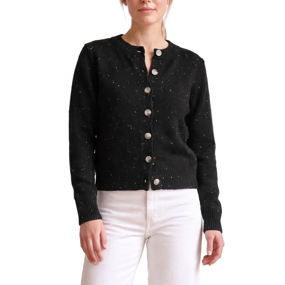INSPIRE CHIC Women's Knit Cardigan Crew Neck Button Down Mixed Color Dot Long Sleeves Regular Fit Daily Vintage Sweaters Top Large Black