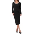 thumbnail image 1 of INSPIRE CHIC Women's Knit Dress Rhinestones Beaded Crewneck Long Sleeve Cocktail Bodycon Dresses S Black, 1 of 6