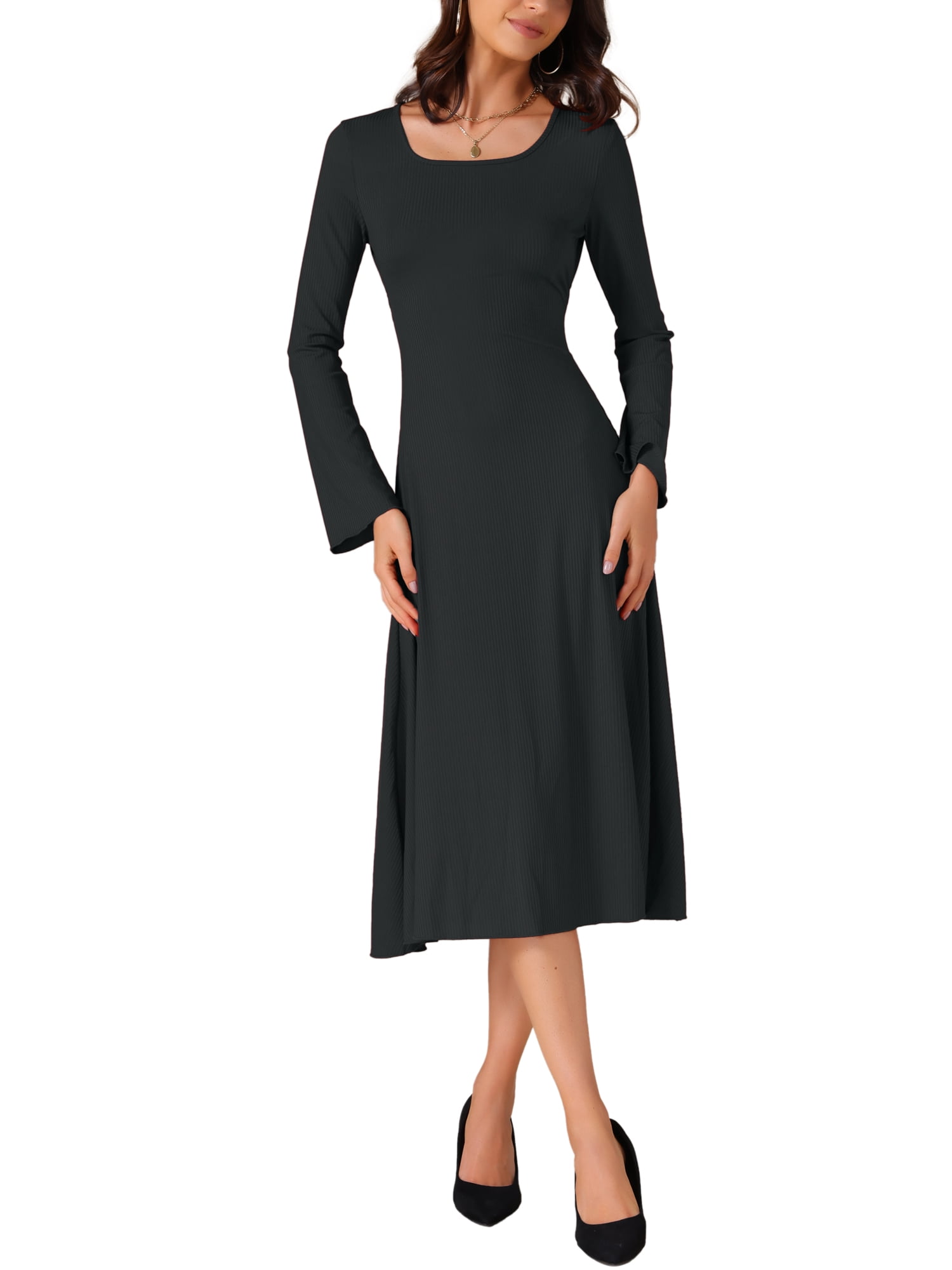 chinese dress ladies Square Neck Long Sleeve Midi Dress main image 0