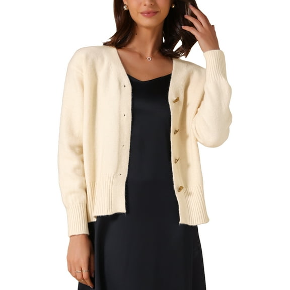 INSPIRE CHIC Women's Knit Open Front Button Down Long Sleeve Cardigan Sweater S Beige