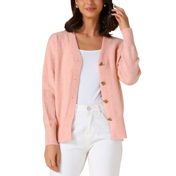INSPIRE CHIC Women's Knit Open Front Button Down Long Sleeve Cardigan Sweater S Pink