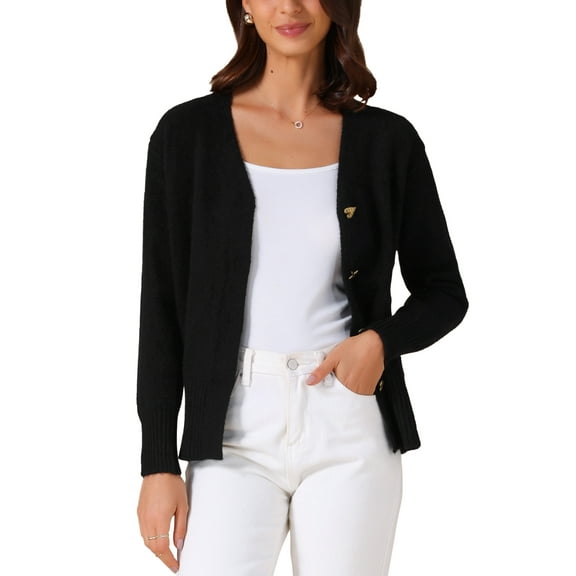 INSPIRE CHIC Women's Knit Open Front Button Down Long Sleeve Cardigan Sweater XL Black