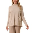 thumbnail image 1 of INSPIRE CHIC Women's Knit Pocket Pullover Turtleneck Fall Winter Long Sleeve Casual Sweater Tops L Khaki, 1 of 6