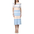 thumbnail image 1 of INSPIRE CHIC Women's Knit Striped Dresses Short Sleeve Midi Ribbed Sweater Dress S Light Blue, 1 of 5