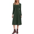 thumbnail image 1 of INSPIRE CHIC St. Patrick's Day Women's Knit Sweater Dress Square Neck Button Decor Flared Midi Dresses with Pockets XL Deep Green, 1 of 6