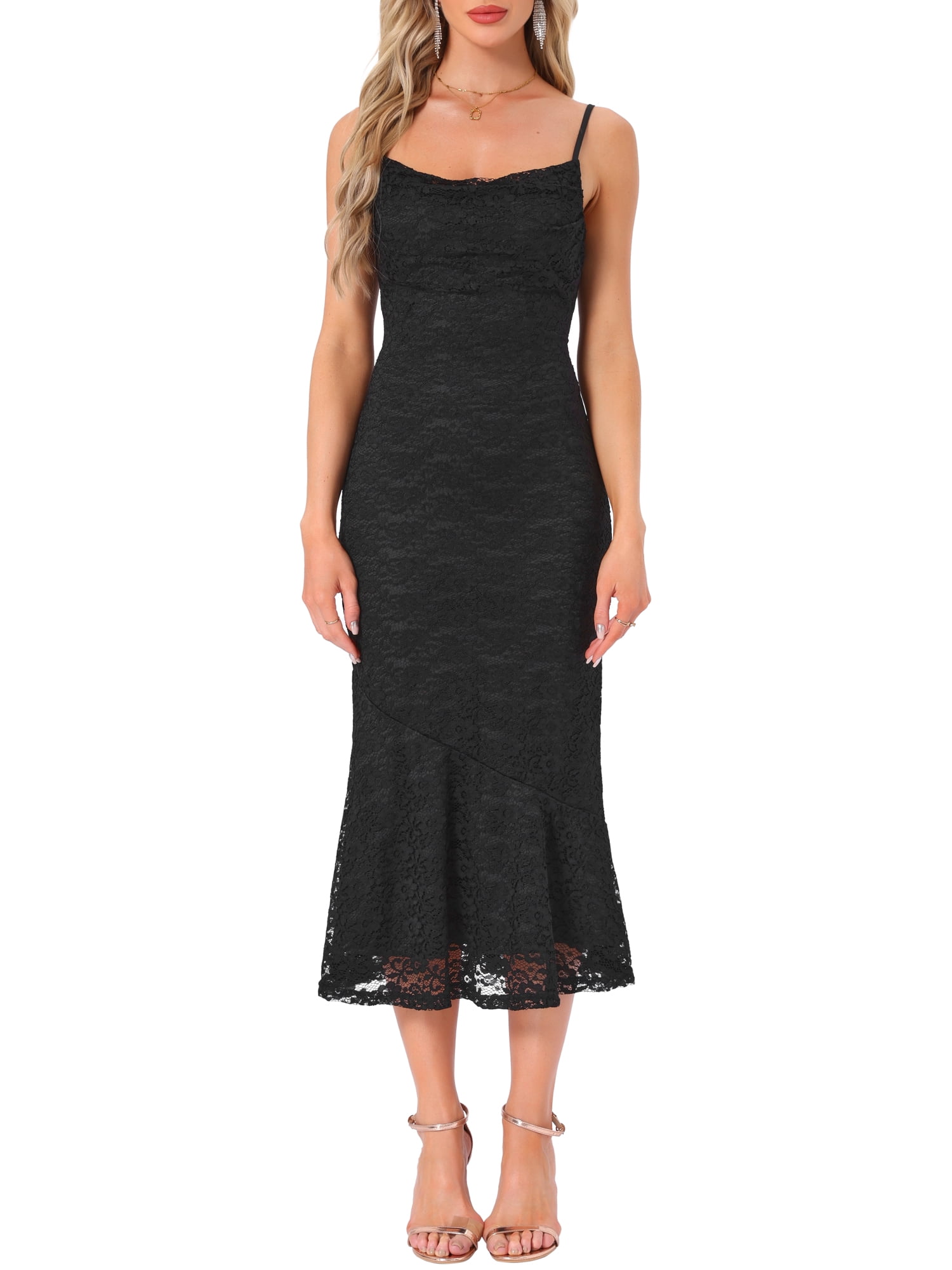 caris black long sleeve lace bodycon dress Black High Neck Lace Dress With Frill Hem – AX Paris US