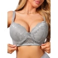 thumbnail image 1 of INSPIRE CHIC Women's Lace Bra Underwire Full Coverage 5 Row Back Closure Side Support Wide Band Lingerie C 38 Gray, 1 of 4