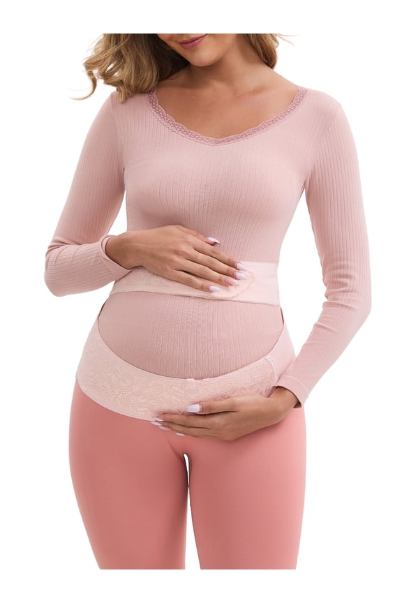 Women's Lace Breathable Cozy Maternity Belly Bands Pregnancy Slimming Waist Abdomen Support Belts L Pink