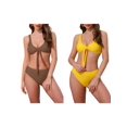 thumbnail image 1 of Women's Lace Up Decoration Push Up Bikini Sets 2 Piece Wide Strap Top Triangle Bottom Swimwear Bathing Suits 2 Sets X-Large Yellow, Brown, 1 of 5