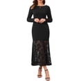thumbnail image 1 of INSPIRE CHIC Women's Lace Dress Formal Fishtail Boat Neck Long Sleeve Wedding Guest Evening Dress S Black, 1 of 6
