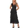 thumbnail image 1 of INSPIRE CHIC Women's Lace Dress for Wedding Guest Cocktail Evening Ruffle Cap Sleeves Tiered A-Line Maxi Dresses XL Black, 1 of 5