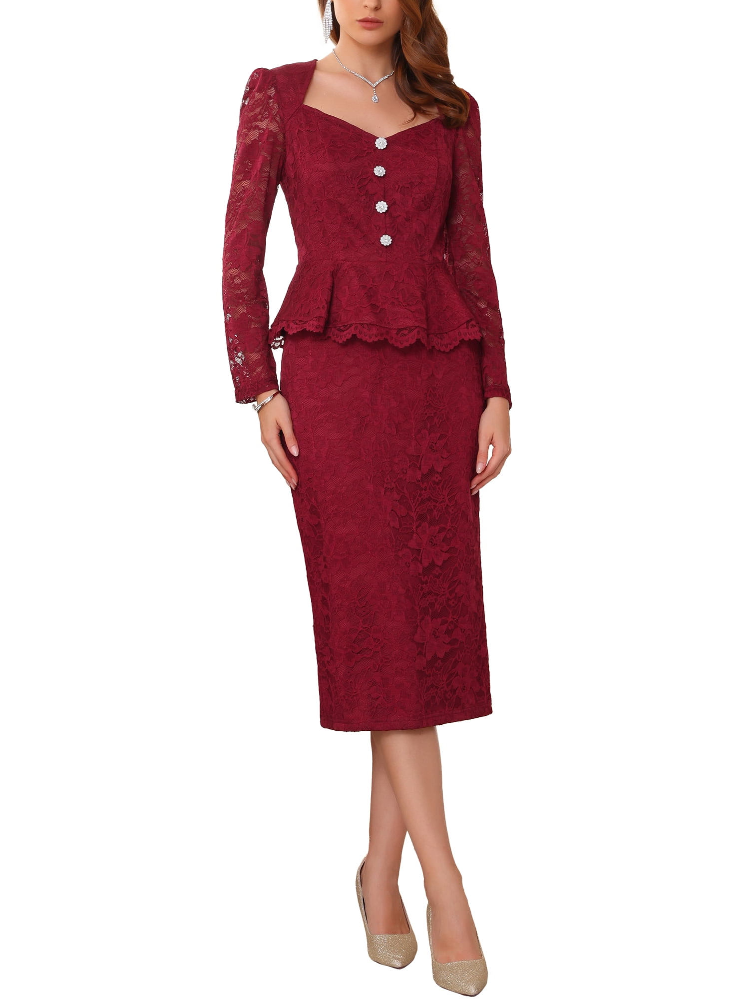 Women's Modest and Elegant Brick Buttoned Suit Set Ensemble