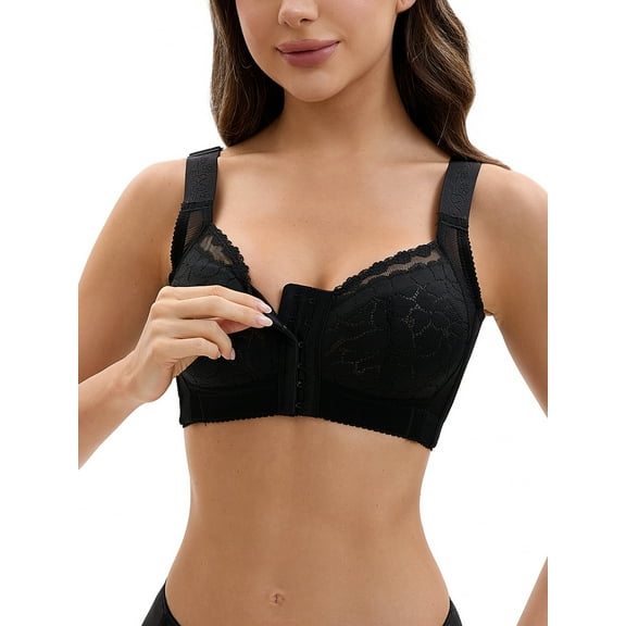 INSPIRE CHIC Women's Lace Front Closure Full Coverage Minimizers Wirefree Wide Straps Soft Bras C 36 Black
