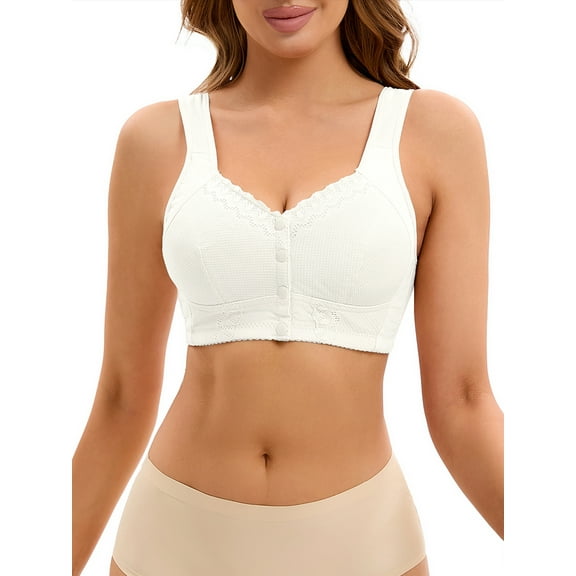 INSPIRE CHIC Women's Lace Front Closure Full Coverage Sports Bras Workout Wirefree Breathable Bras S White