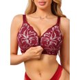 thumbnail image 1 of INSPIRE CHIC Women's Lace Front Zipper Closure Wireless Bra Push Up Full Coverage Lightly Padded Lingerie 2XL Green, 1 of 5