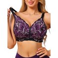 thumbnail image 1 of INSPIRE CHIC Women's Lace Front Zipper Closure Wireless Bra Push Up Full Coverage Lightly Padded Lingerie M Purple, 1 of 4