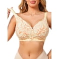 thumbnail image 1 of INSPIRE CHIC Women's Lace Front Zipper Closure Wireless Bra Push Up Full Coverage Lightly Padded Lingerie S Beige, 1 of 5