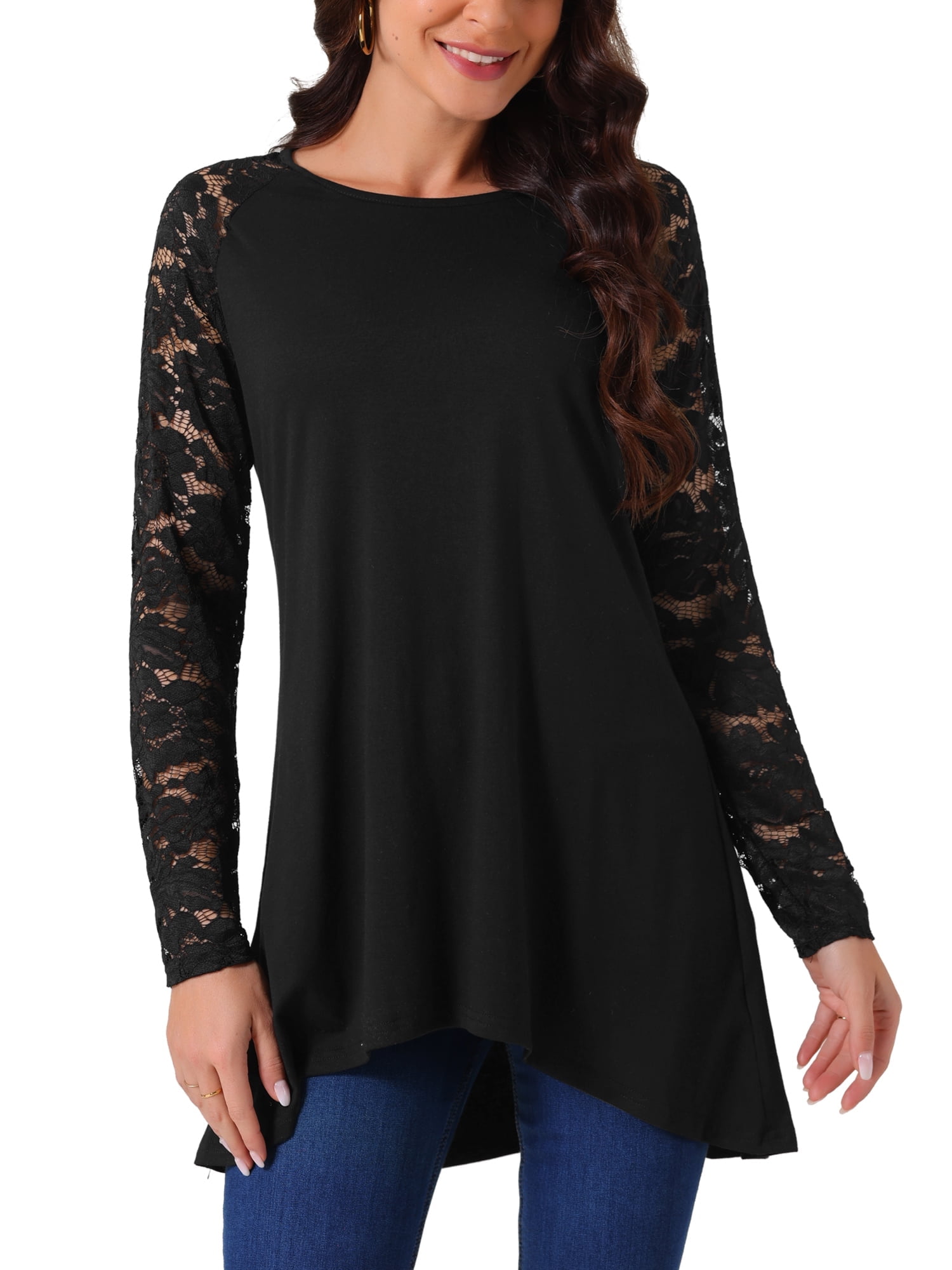 Lace Hem Long Sleeve Top