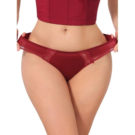 INSPIRE CHIC Women's Lace Low Rise Bikini Underwear Breathable No Show Satin Briefs Small Red