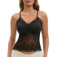 thumbnail image 1 of INSPIRE CHIC Women's Lace Mesh Back Open Adjustable Spaghetti Strap Fixed Cup Light and Breathable Camisole XL Black, 1 of 5