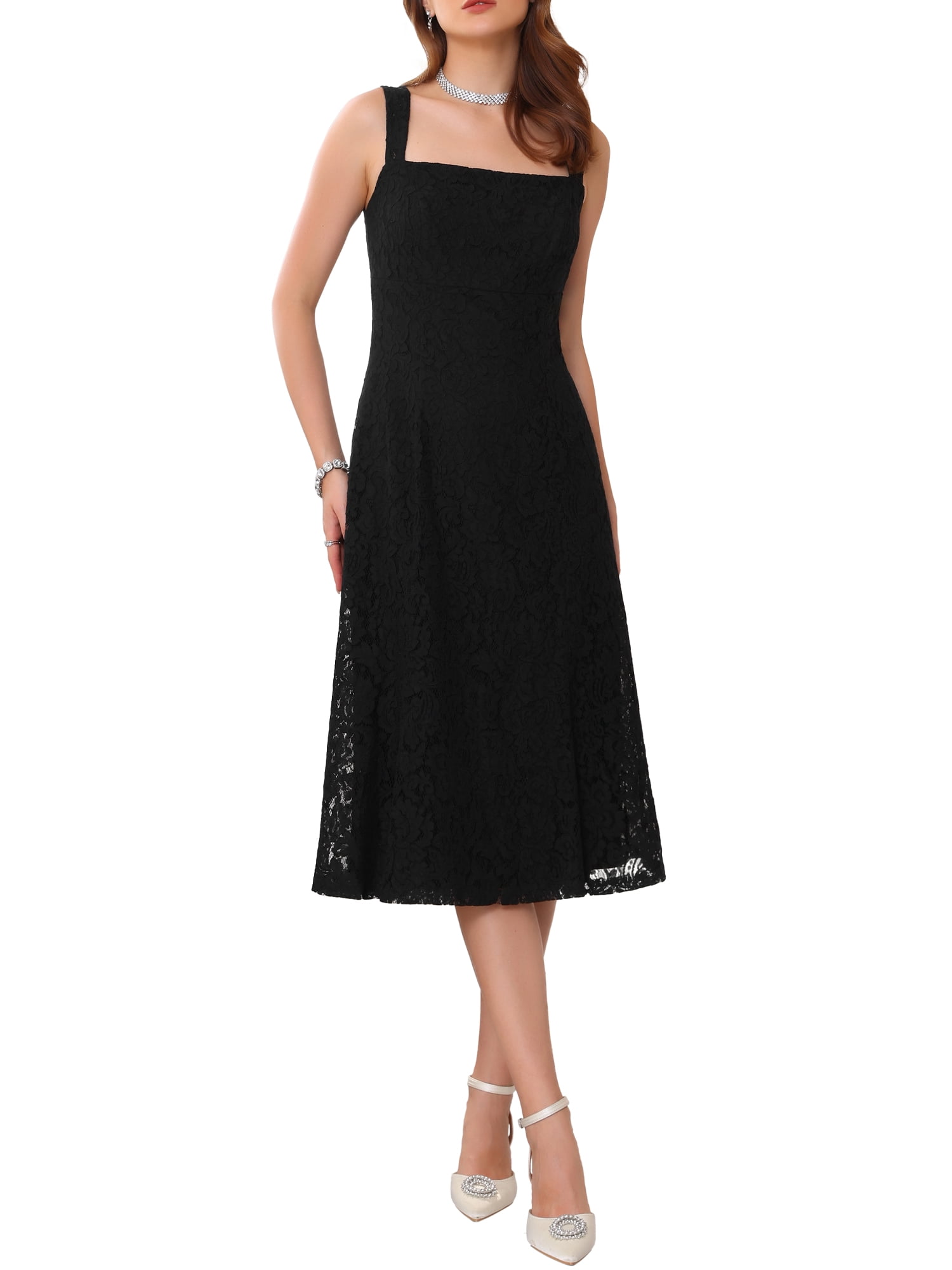 INSPIRE CHIC Women's Lace Prom Dress Straps Square Neck Sleeveless Formal  Evening Cocktail Midi Dresses S Black - Walmart.com