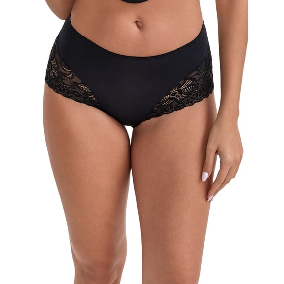 INSPIRE CHIC Women's Lace Stitching Leopard Print Butt-Lifting Tummy Control Mid Rise Panties Breathable Full Coverage Boyshorts L Black